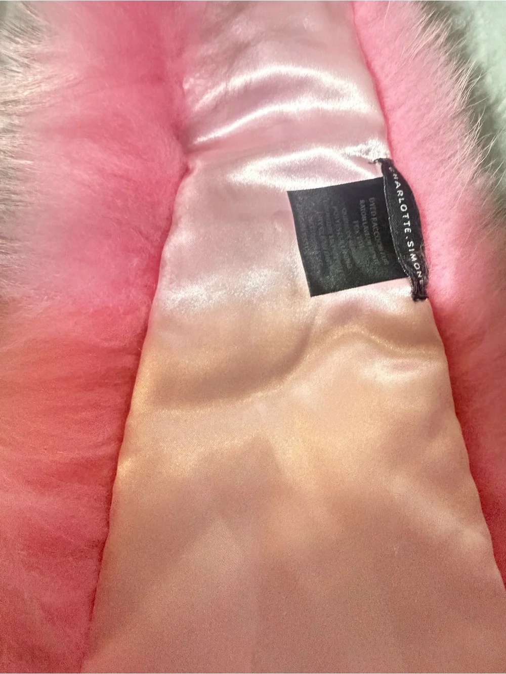 Charlotte Simone Popsicle Raccoon Fox Fur Scarf Pink White 48x9 Luxury Stole